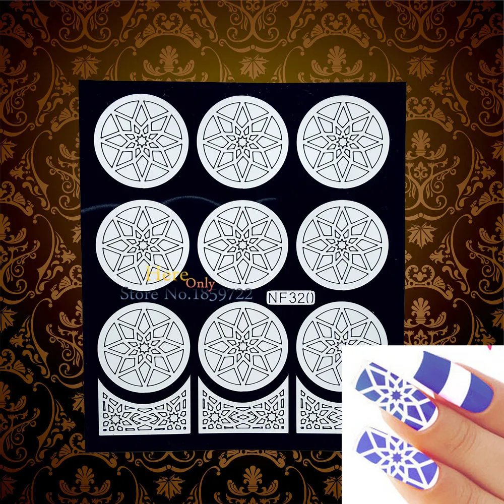 

Charm Henna Nail Art Sticker Stencil Template HWNF320 White Holo Nail Stamp Paste Paper Christmas Gifts Nail Decoration Manicure