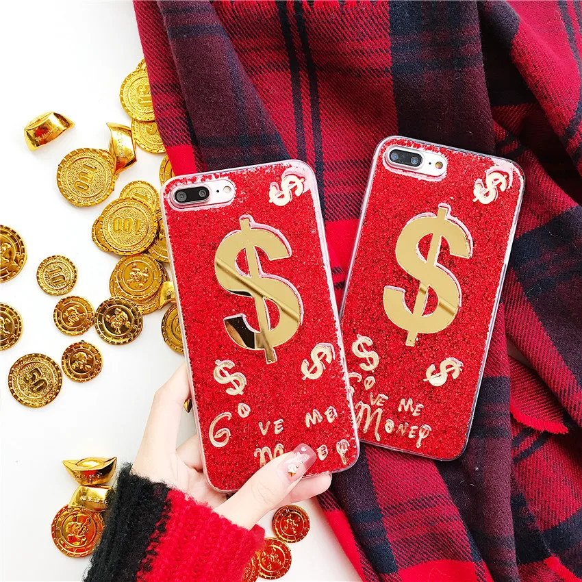 

Money New Year Pig Phone Cover For iphone 6 6S X XS MAX XR Case Epoxy 3D quicksand Glitter Gold foil Coque For iphone 7 8 6 plus