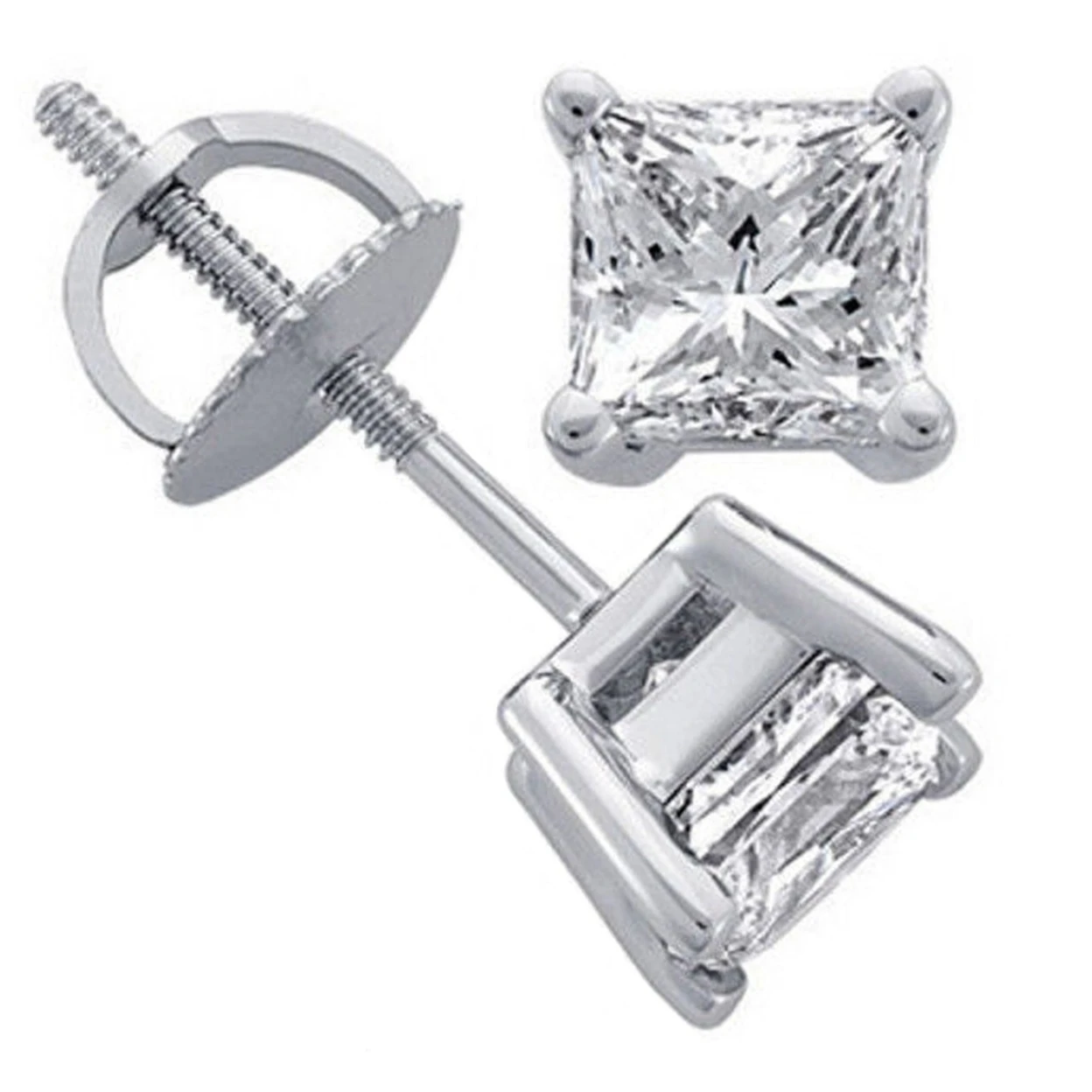 3.00 Ct Square Princess Cut D Vvs1 Diamonds In 14K White Gold Studs Earrings