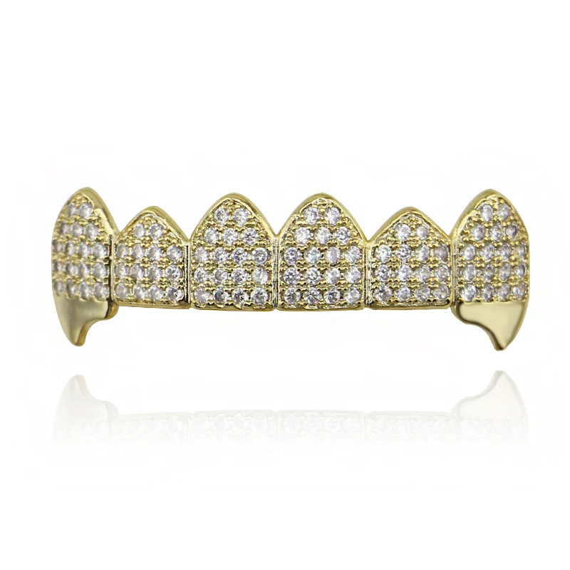 Iftec Сияющий хип хоп Grillz льдом Cz Клык зубастого рта шапки верхней и нижней гриль