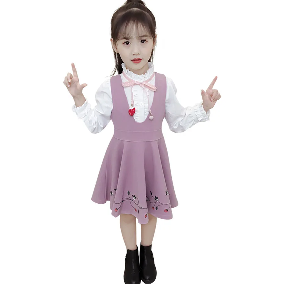 

Girls Spring Clothing 2019 Clothing Set For Kids 6 8 12 Years Embroidery Long Sleeve Girls Dress 2 Pcs Children's Clothes Autumn