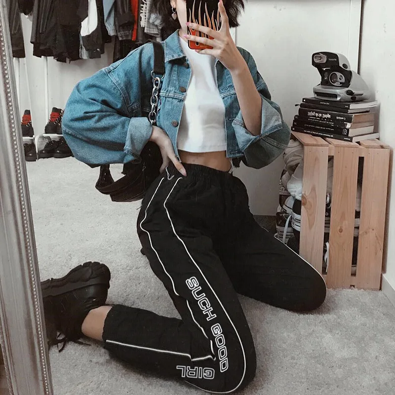

HOUZHOU Summer Trousers Joggers Women Streetwear Side-Stripe Pants Famale Casual Elastic Waist Pantalon Female Sweatpants