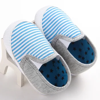 

Spring and autumn baby boy girl blue red striped cotton first walker shoes soft soles baby shoes cute baby shoes