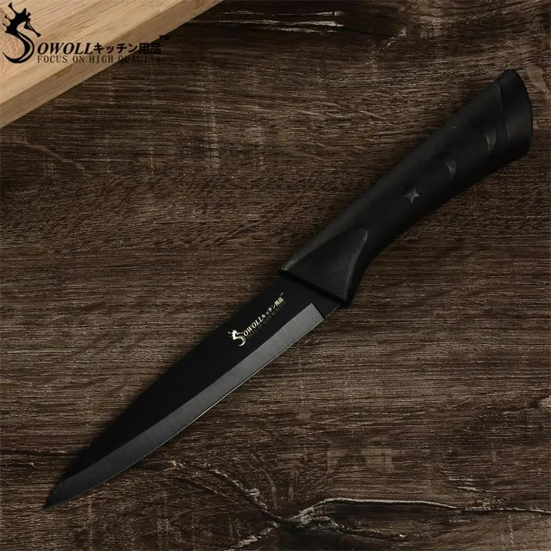 Sowoll, Модный черный набор кухонных ножей из нержавеющей стали, немецкая сталь, ультра острое лезвие, кухонный нож 7Cr17, кухонные инструменты, 6 шт - Цвет: 5 inch utility