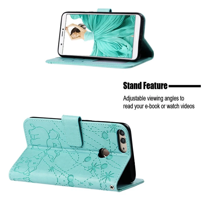 Роскошный кожаный чехол для телефона huawei P smart Cover слон шаблон Флип Бумажник Стенд