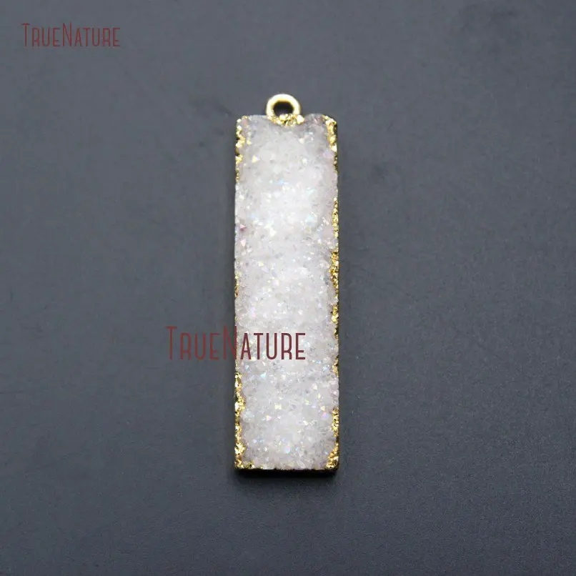

10Pcs White Druzy With Gold Color Cap and Bail Angel Aura Bar Pendant PM19367
