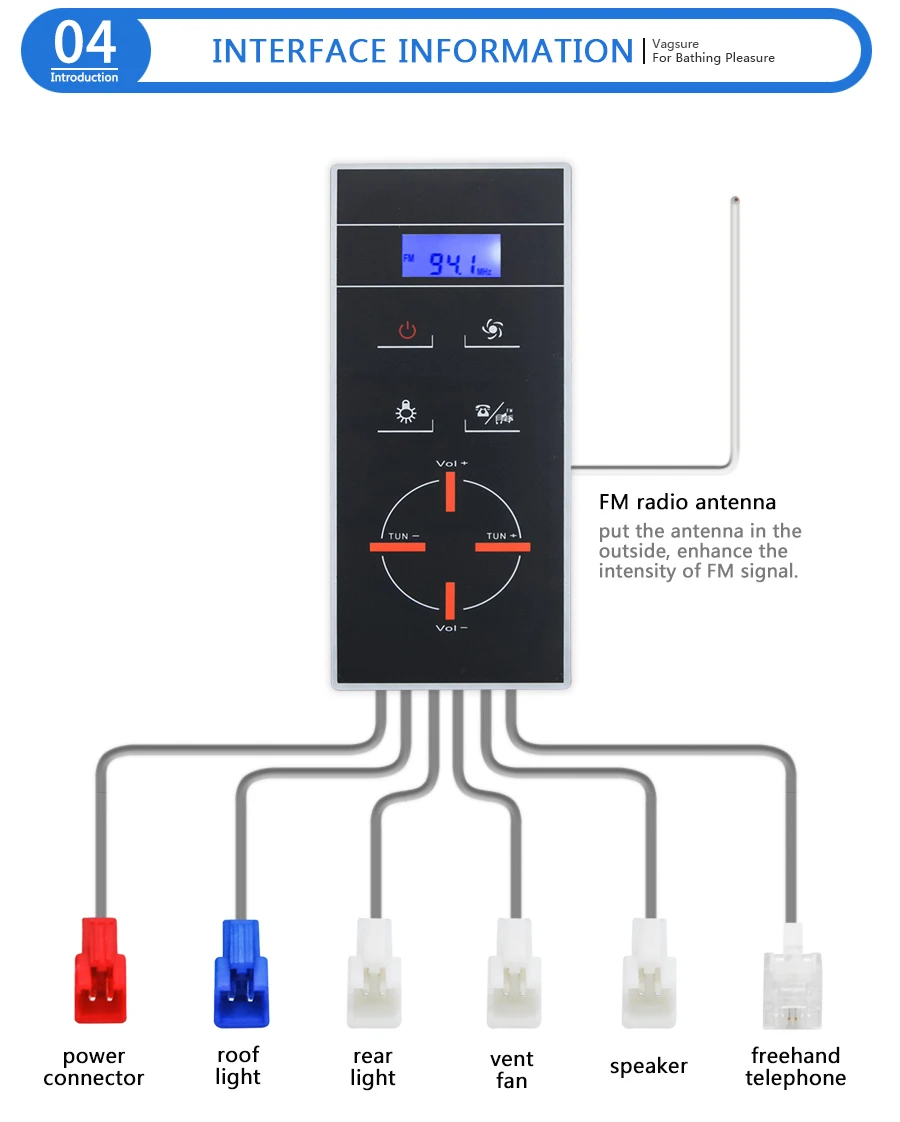 Vagsure ЖК дисплей индукции Freehand динамик телефон контроллер для душевой для душа радио Корпус кабины интимные аксессуары