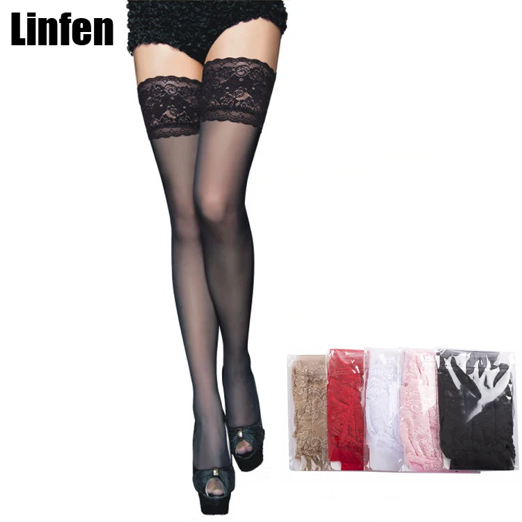 

Hot Sexy Women lady Lace Top stay up silicon sheer Thigh High Stockings Nightclubs Pantyhose high quality red pink lingerie