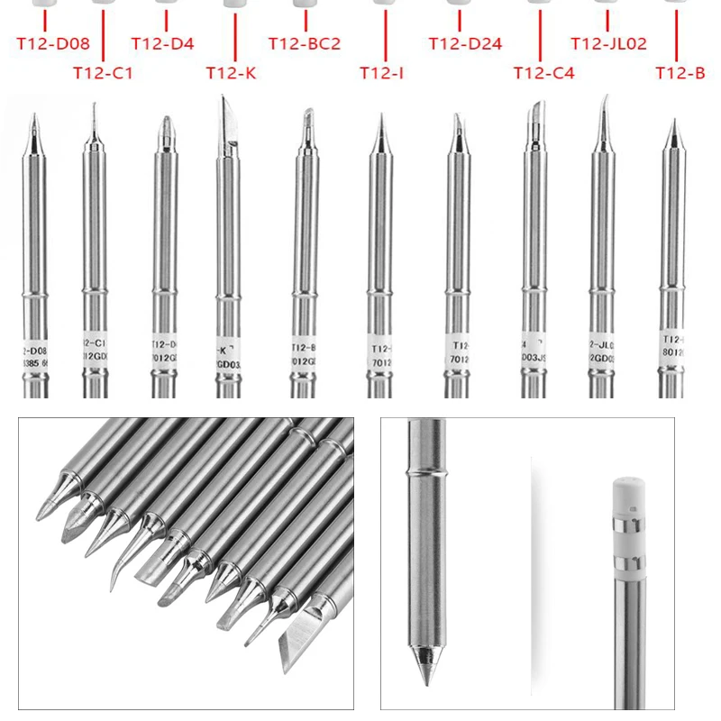 

10Pcs/Set T12 Series(BC2, D4, JL02, I, D08, C1, C4, D24) Soldering Iron Tips Welding Tool Replacement for FX951 Rework Station