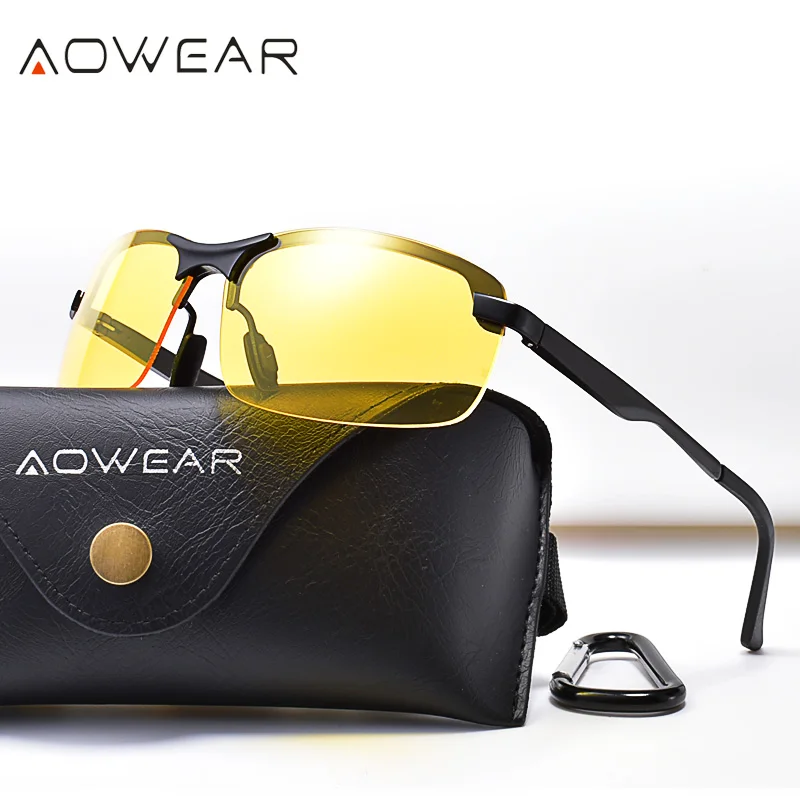 Billige AOWEAR Aluminium Nacht Fahren Gläser Blend Nachtsicht Fahrer Gläser Männer Polarisierte Gelb Sonnenbrille Hohe Qualität Goggle