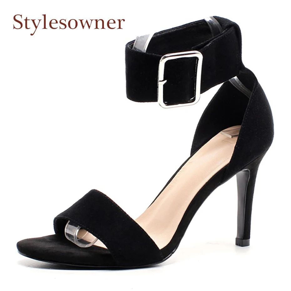black stiletto heel sandals