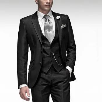 

Striped Men's Black Lapel Jacket Three-Piece Gentleman Suit Suit Men's Dating Wedding Set Luxury Wedding Groom Dress