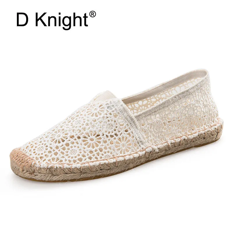 

Hot Selling Women Lace Espadrilles Fashion Breathable Lace Flats For Women Ladies Slip-on Espadrilles Women Casual Flat Shoes