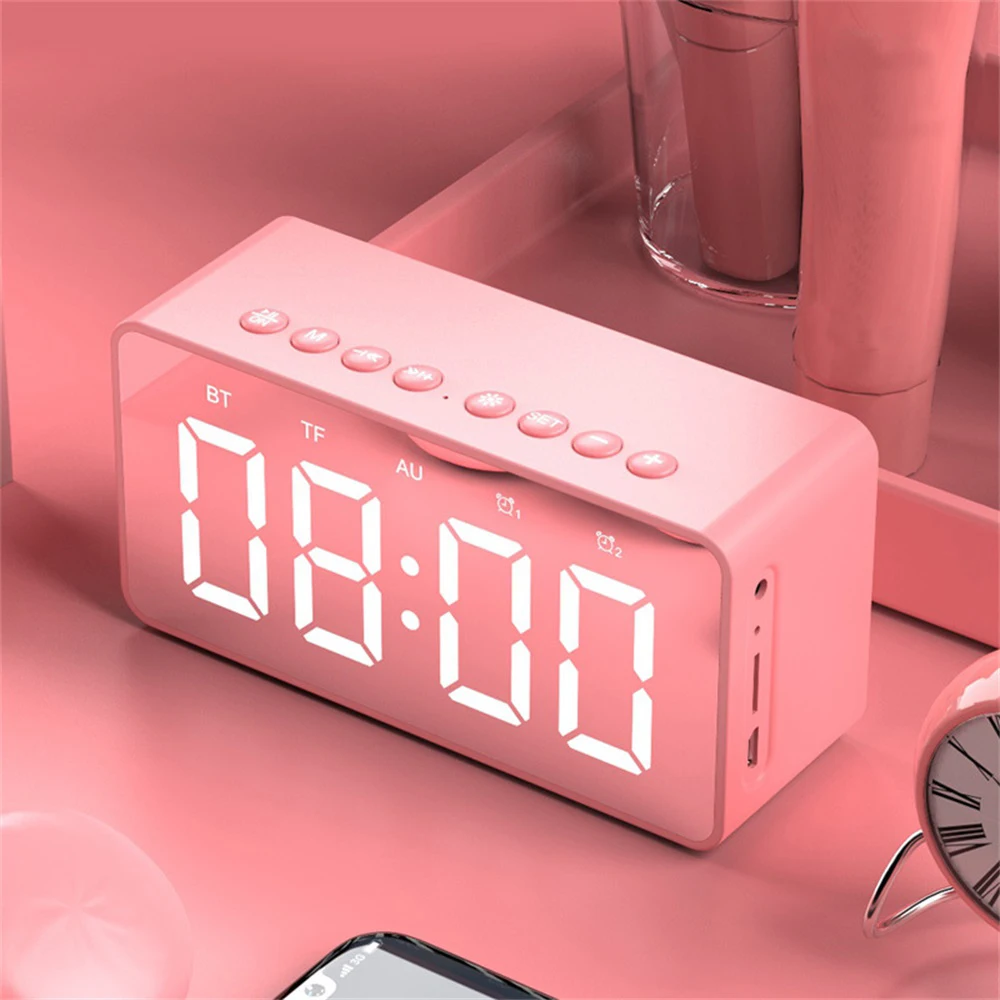 

Smart Digital Alarm Clock LED Wireless Bluetooth Speaker Alarm Clocks Makeup Mirror Handfree Electronic Table Clock Decor Gift