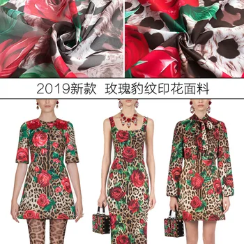 

2019 new rose and leopard print advanced digital printing fabric polyester printing fashion fabric skirt swimsuit pants fabric