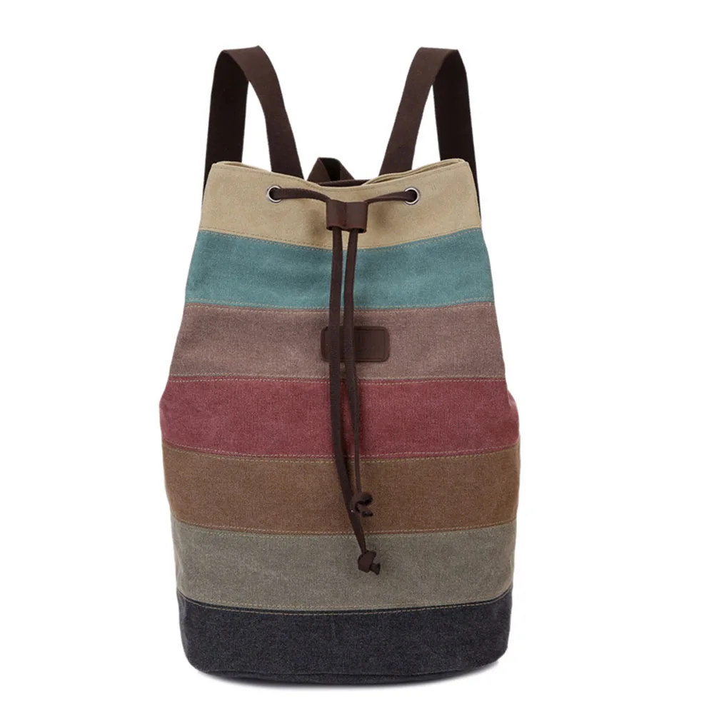 

2016 Rainbow Color String off Bag Unisex Vintage Patchwork Casual Canvas Backpack for Travel School Shopping