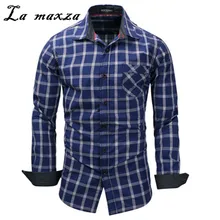 Новое поступление негабаритных клетчатых рубашек в европейском стиле с длинными рукавами для мужчин