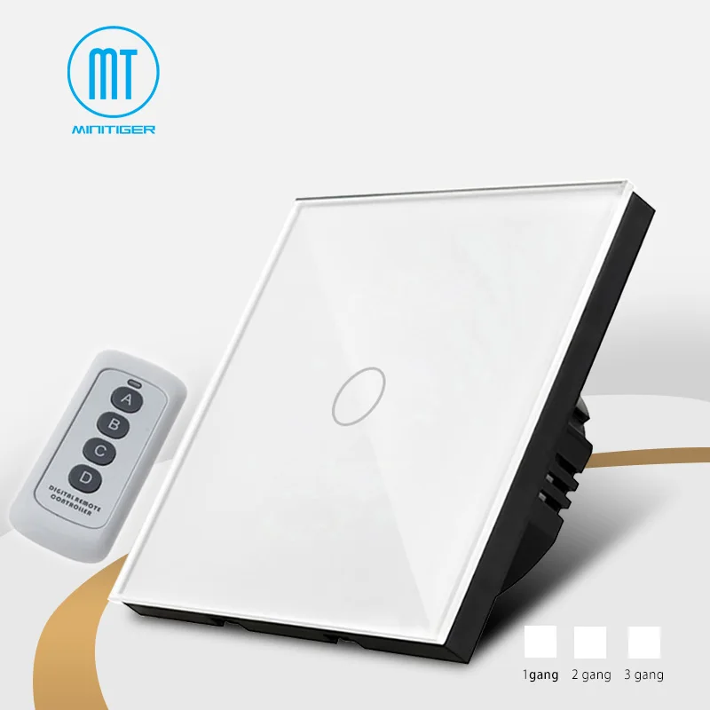 

EU Standard Wall Light Touch Screen Switch, White Crystal Glass Panel, 170~250V+ LED Indicator, Remote control Wall touch switch