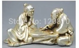 

Rare TIBET SILVER STATUE OF TWO MEN PLAY THE GAME