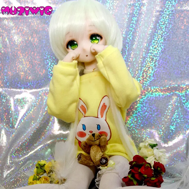 

MUZIWIG Bjd Wig 1/3 1/4 1/6 High-temperature Fiber Synthetic Girl Mint Green Long Hair Doll Wig in Beauty and Health with Bangs