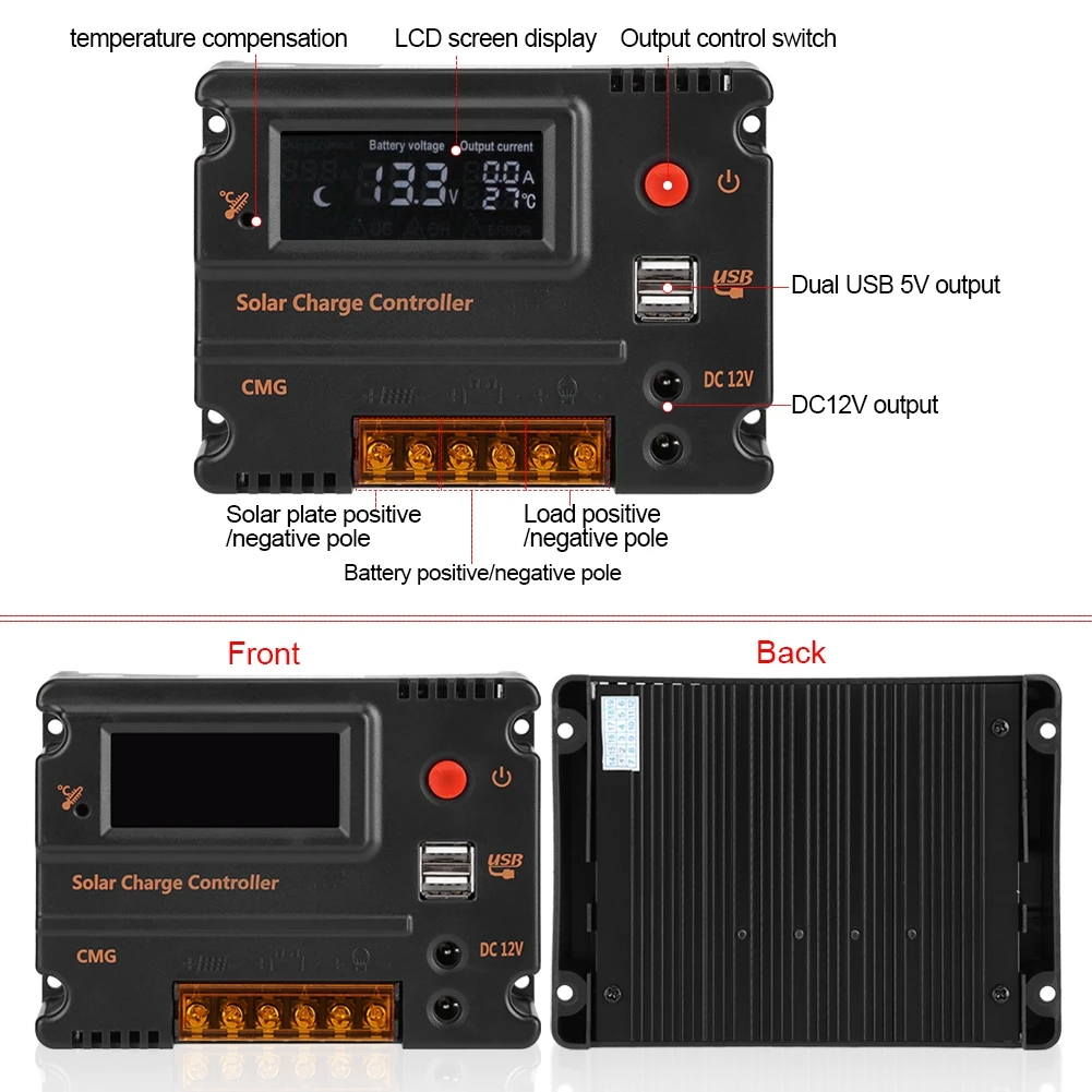 DC 12 V/24 V 10A панель солнечных батарей с зарядным устройством интеллектуальный контроллер регулятор батареи двойной usb-устройства контроллер солнечной зарядки
