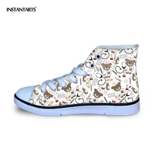 INSTANTARTS/Милая парусиновая обувь с рисунком медведя для детей, педиатрии, кроссовки с принтом для кормящих детей, уличная спортивная обувь с высоким берцем