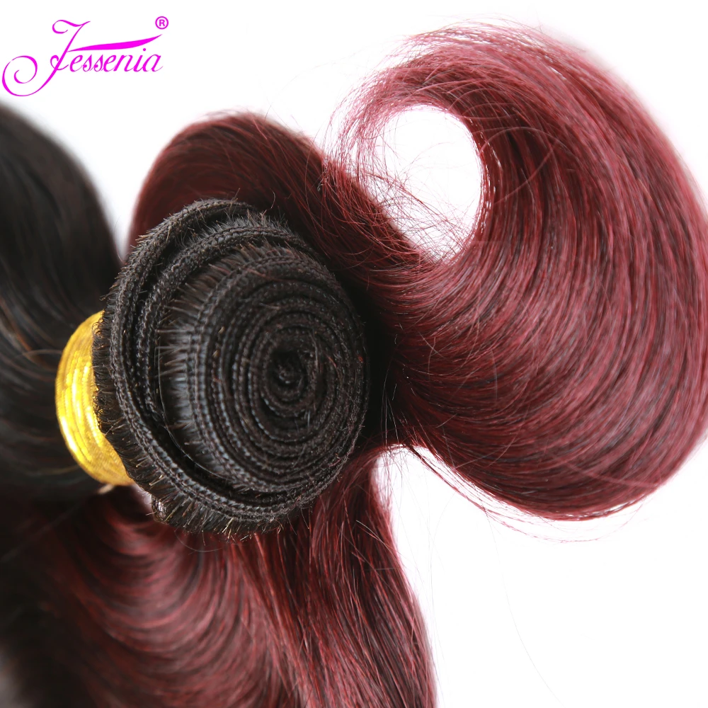 Jessenia бразильские волосы объемная волна 3 комплект s 1B/бордовый Омбре наращивание волос 100% Remy натуральные волосы комплект s 100 г/комплект