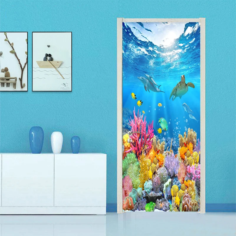 3D мультфильм подводный мир дверь наклейка Дети спальня ПВХ самоклеящиеся