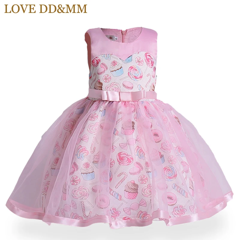 LOVE DD&ampMM Girls Dresses 2022 Summer New Children's Clothing Sweet Ice Cream Printing Mesh Stitching Bow Princess Dress | Детская