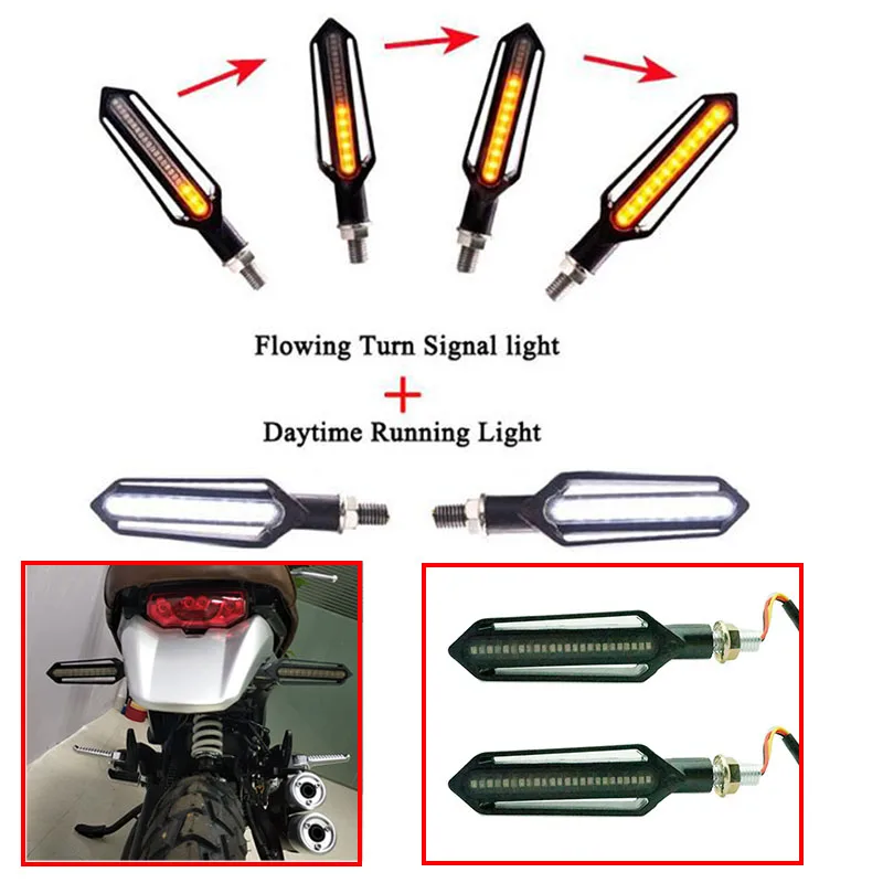 

Motorcycle Turn signal lights flowing water flicker led motorbike turn signal Indicators White DRL Red Brake lamp