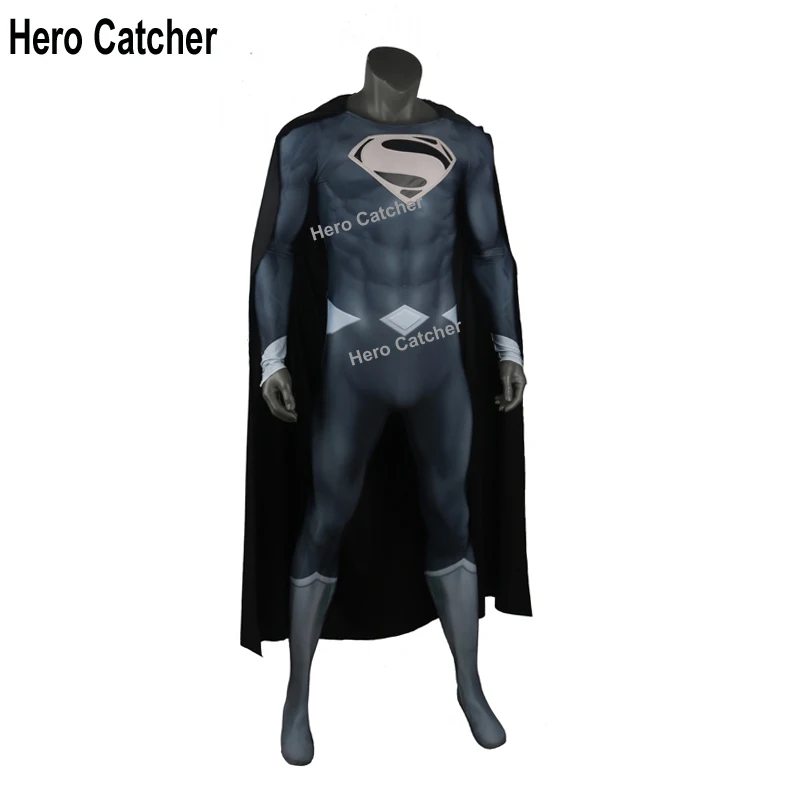 Высококачественный черный костюм Супермена, мышечный оттенок, черный костюм супермена с рельефным логотипом - Цвет: bodysuit with cape