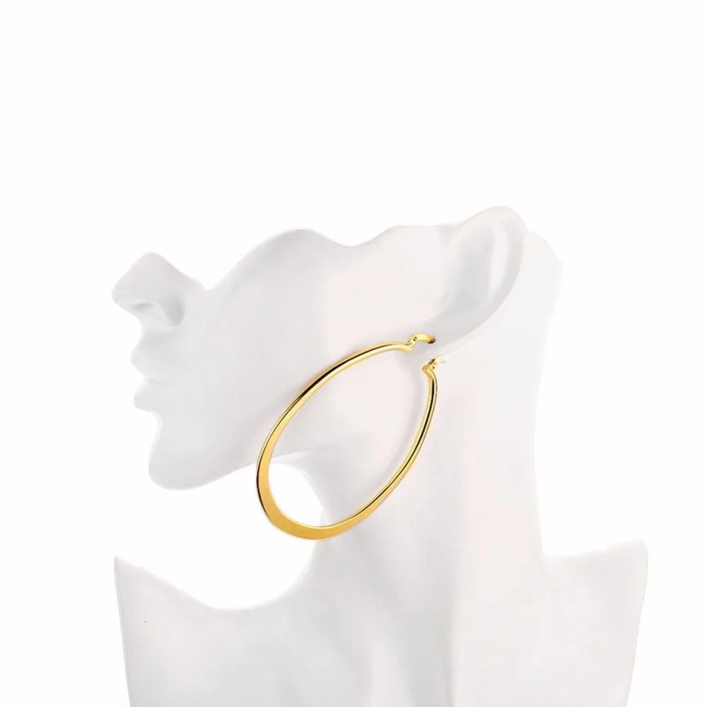 Гладкие плоские u-образные большие круглые серьги для женщин Серебряные/Золотые овальные креольские серьги европейский бренд модная Подарочная бижутерия