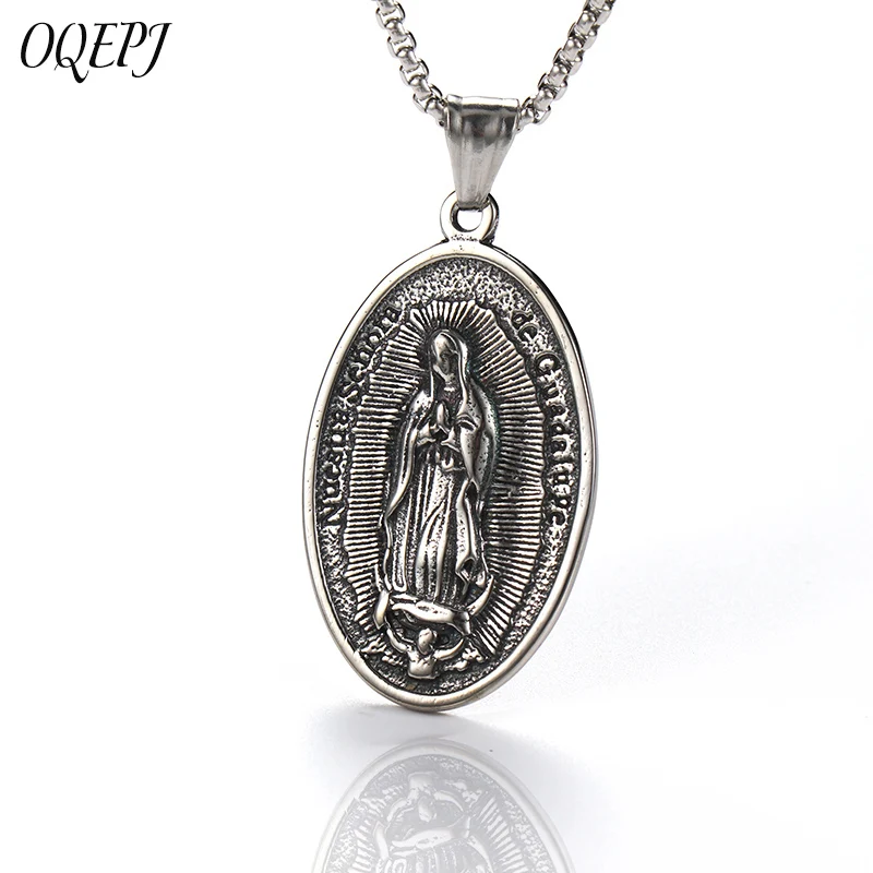 

OQEPJ Vintage Christian Virgin Mary Necklace Pendant 316L Stainless Steel Gold Silver Color Necklaces High Quality Jewelry