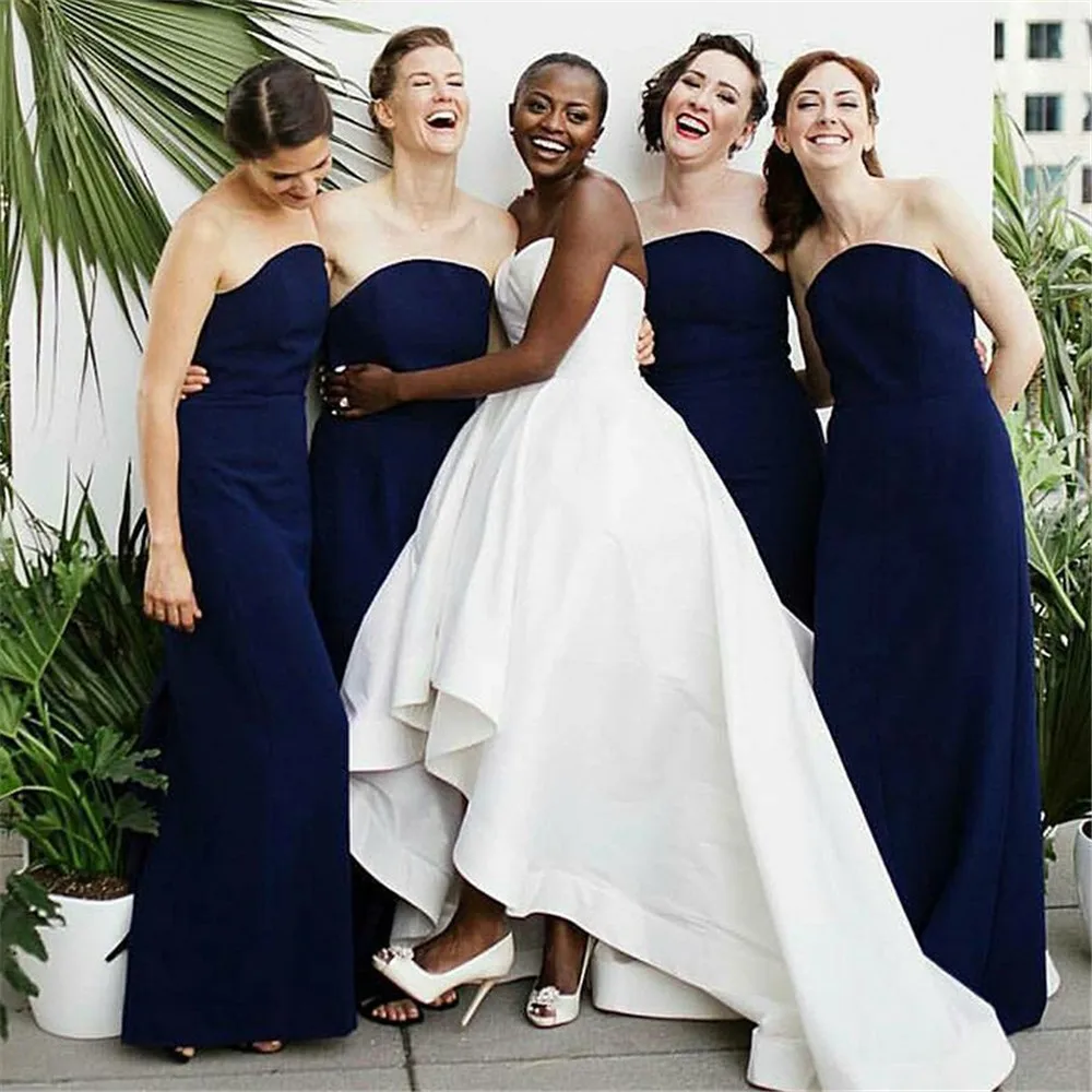 Navy Blue Strapless Bridesmaid Dresses 2018 New Floor Length Simple Navy Blue Strapless Bridesmaid Dresses 2018 New Floor Length Simple Long Wedding Guest Dress Women Party Gowns Custom Made In From