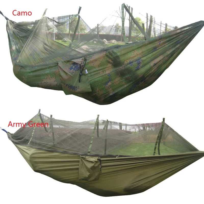 Портативный уличный гамак, подвесная кровать, нейлоновая ткань, спальная кровать+ москитная сетка, тактический, большая нагрузка, для путешествий, кемпинга, гамак