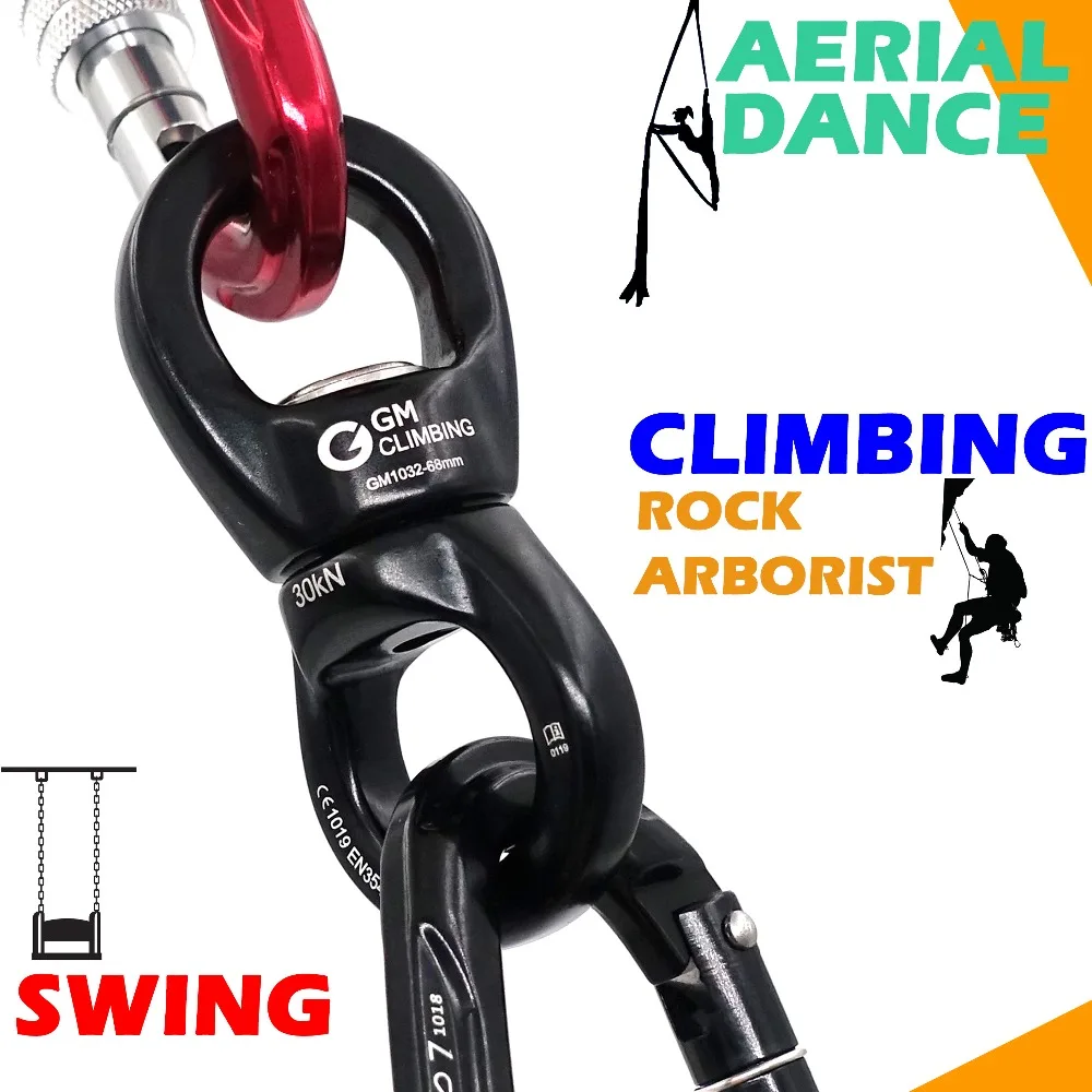 GM CLIMBING 30kN Micro Rotator Climbing Rope Swivel and 24kN D Locking Carabiner for Climbing Arborist Backyard Swing