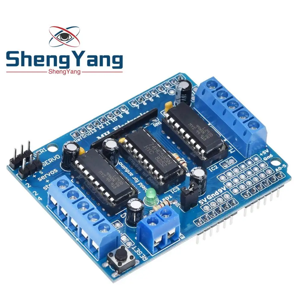 ShengYang 1 шт. L293D моторный привод щит двойной для arduino Duemilanove, плата расширения привода двигателя Щит управления двигателем