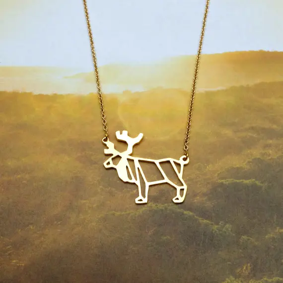 Новый тренд золото и серебро персонализированные Moose оригами ожерелье животное