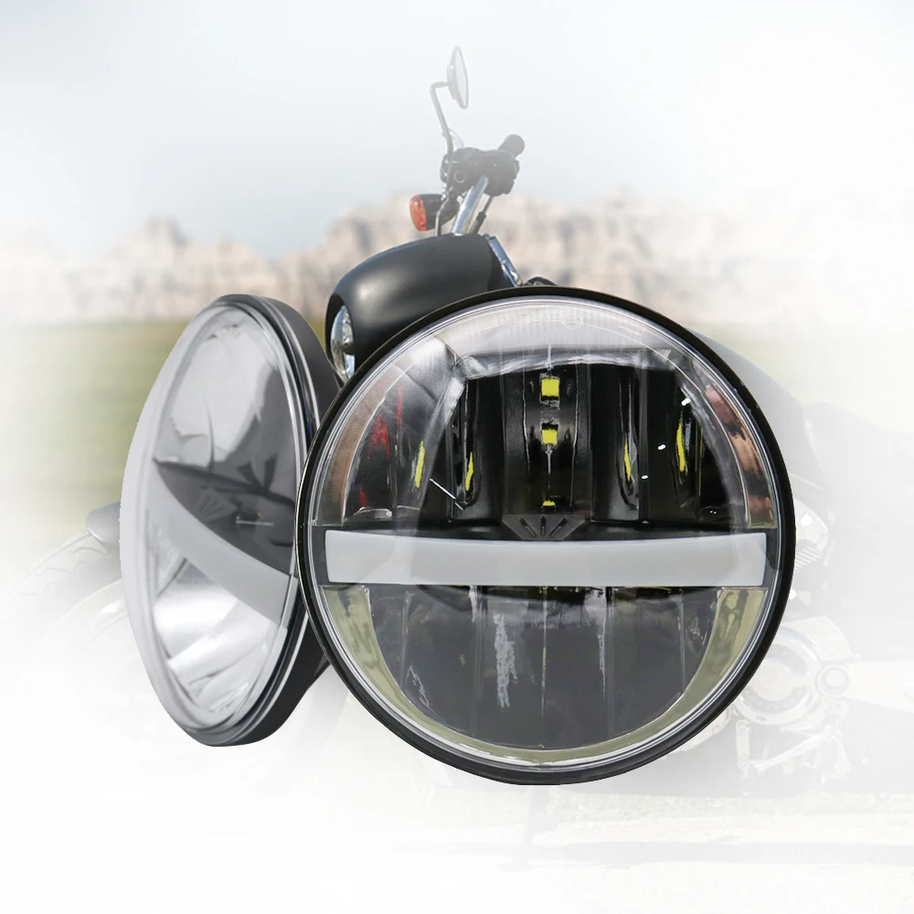 

5.75" Aluminum Housing Motorcycle Headlight 12V Black High/Low Beam Bulb for Harley 5.75 Inch Motorcycle Headlamp