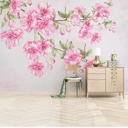 Пользовательские любые размеры Настенные обои 3D мягкая шелковая ткань розовые вишневые цветы настенные фрески для спальни гостиной дома