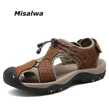 Misalwa высококачественные мужские летние сандалии из натуральной кожи мужские пляжные сандалии защита для пальцев ног эластичный веревочный крюк и петля обувь