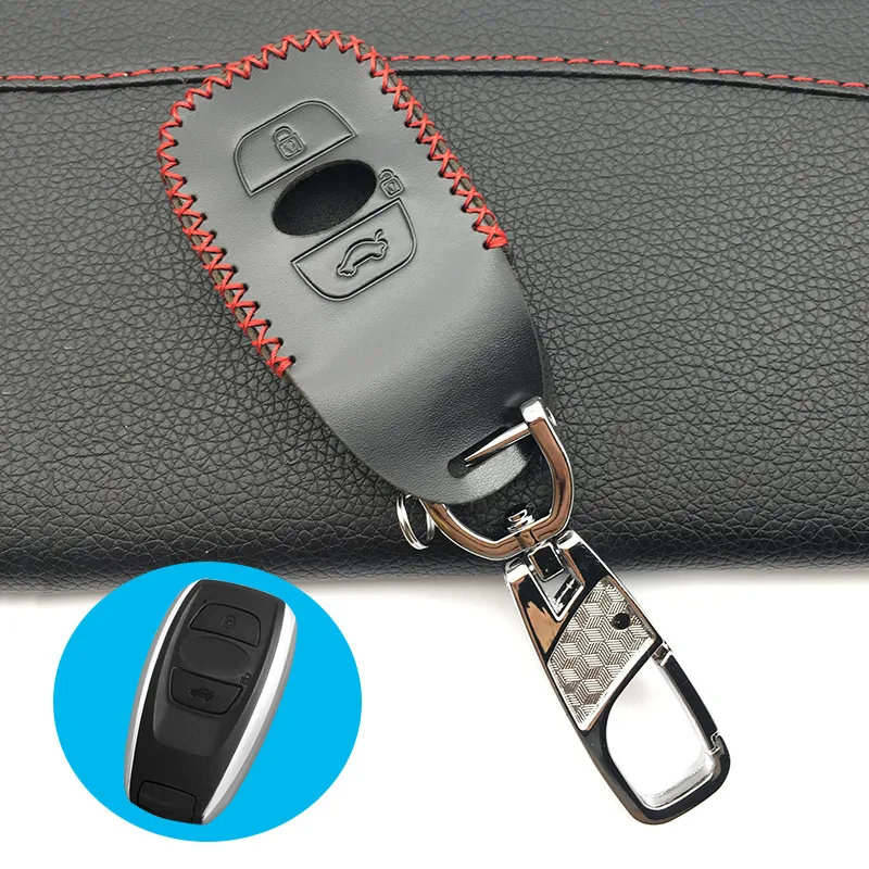 

Genuine Leather Keychain Ring Holder Case For Subaru BRZ XV Forester Legacy Outback car key case 3 buttons car keys shell