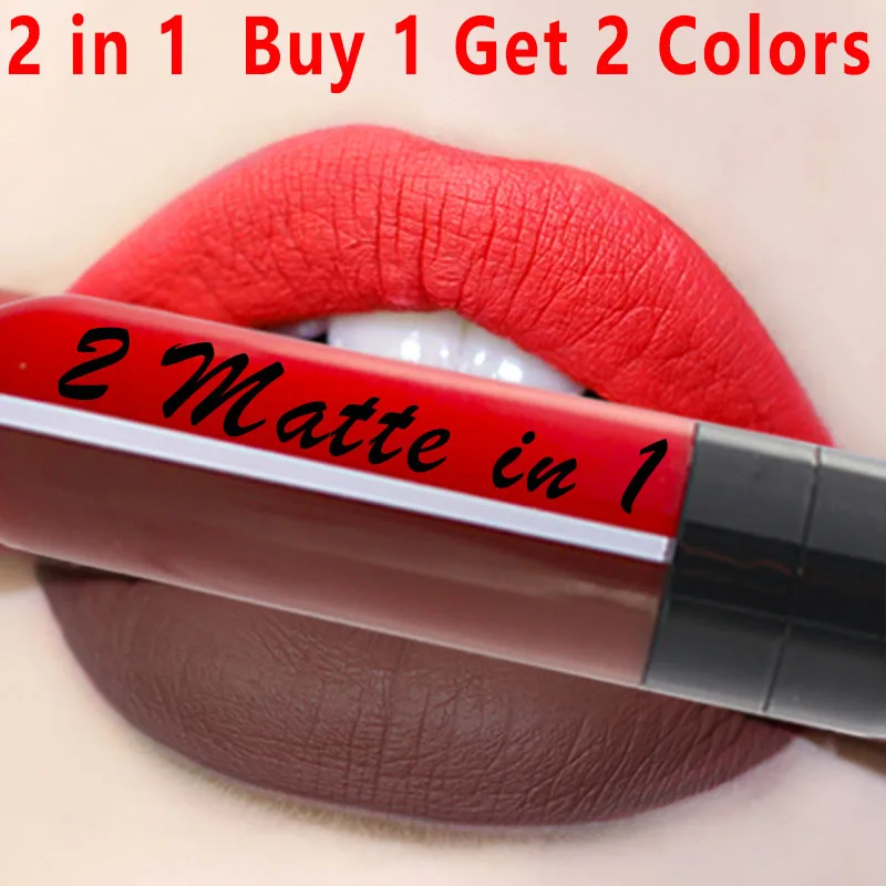 

8007 one tube two-color matte lip gloss waterproof non-stick cup does not fade long-lasting lip gloss