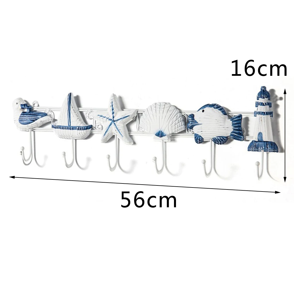  6-HOOK NAUTICAL STARFISH SEASHELL COASTAL SINGLE HOOK BATH TOWEL HOOK RUSTIC BLUE 5-10kg 