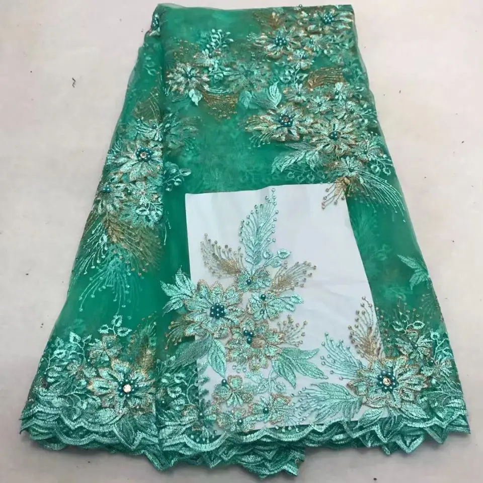 

New arrival african lace fabrics high quality Green cord lace guipure lace fabric for party dress.Nigerian beaded lace fabric