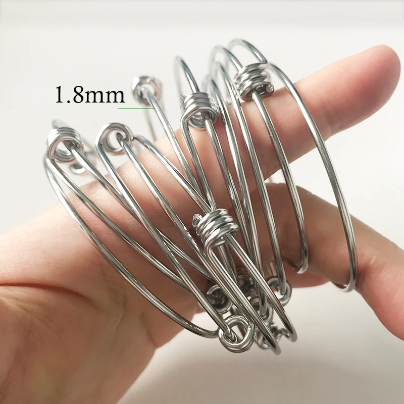 

10pcs/lot 1.8mm Thick Stainless Steel Bracelets & Bangles 60mm Diameter Adjustable Cuff Wire Bracelet Femme Making DIY Jewelry