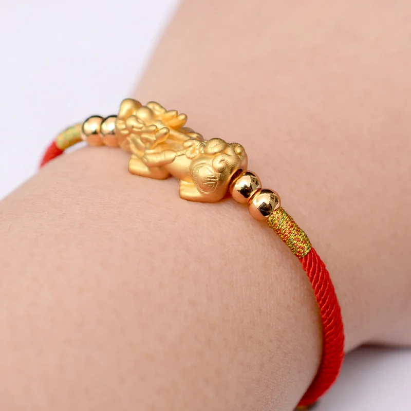Lucky Red Rope Bracelets 999 Sterling Silver Pixiu Gold Color Tibetan Buddhist Knots Adjustable Charm Bracelet For Women