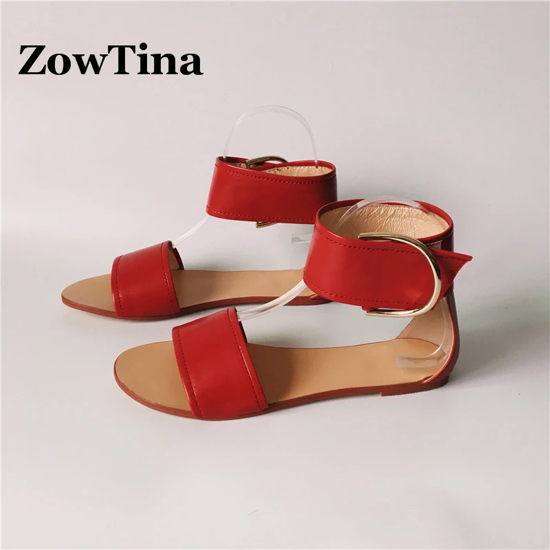 red gladiator flat sandals