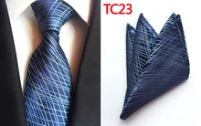 

Tie 8cm Personality Necktie Set Fashion Blue Striped Ties with Handkerchief for Gentlemen