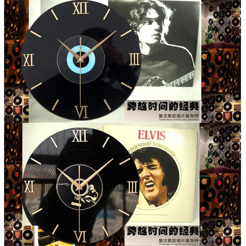 Classic retro nostalgic 3D stereo vinyl CD wall clock metal texture large Roman numerals fashion silent creative watch clock  (6)